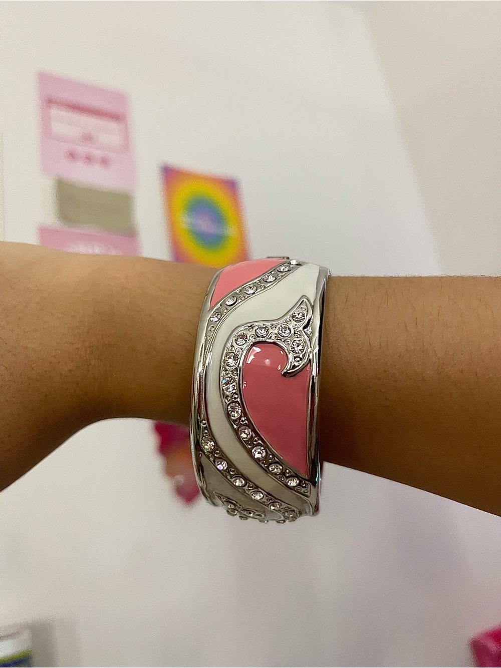 Pink Heart Enamel Cuff Bracelet - Women's Fashion Jewelry